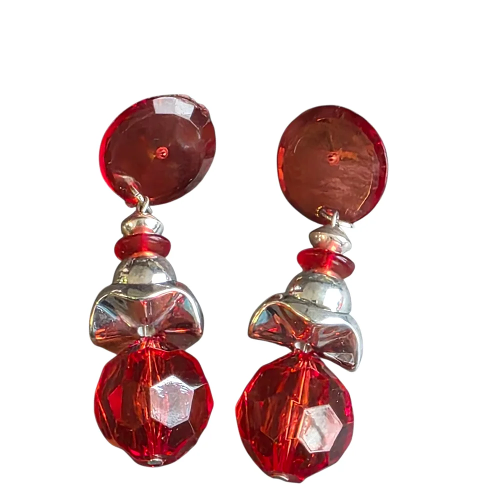 Bold Red & Silver Dangle Earrings